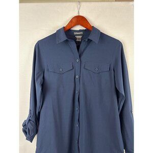 Eddie Bauer Womens Classic Fit Departure Shirt Size XS Long Sleeve Button-Up Nav